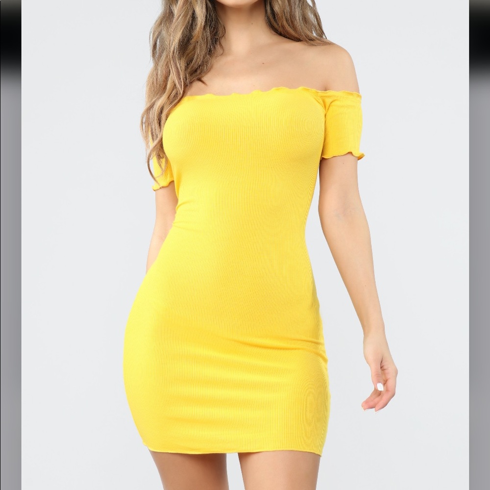 Hermoine Ribbed Dress Yellow Fashion Nova
